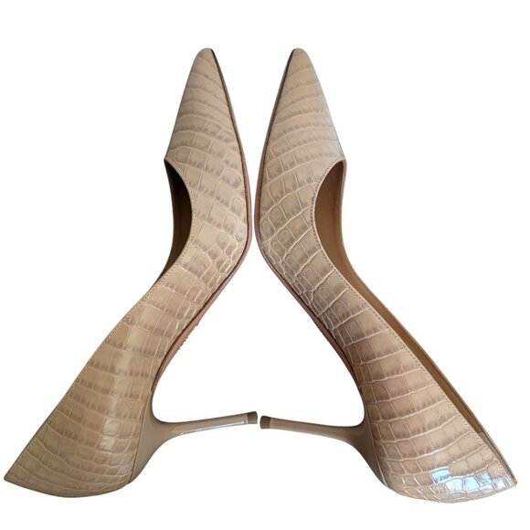 Aquazzura Womens Size 35 (US 5) Beige Leather Croc Embossed Purist Heels Pumps - Picture 4 of 9